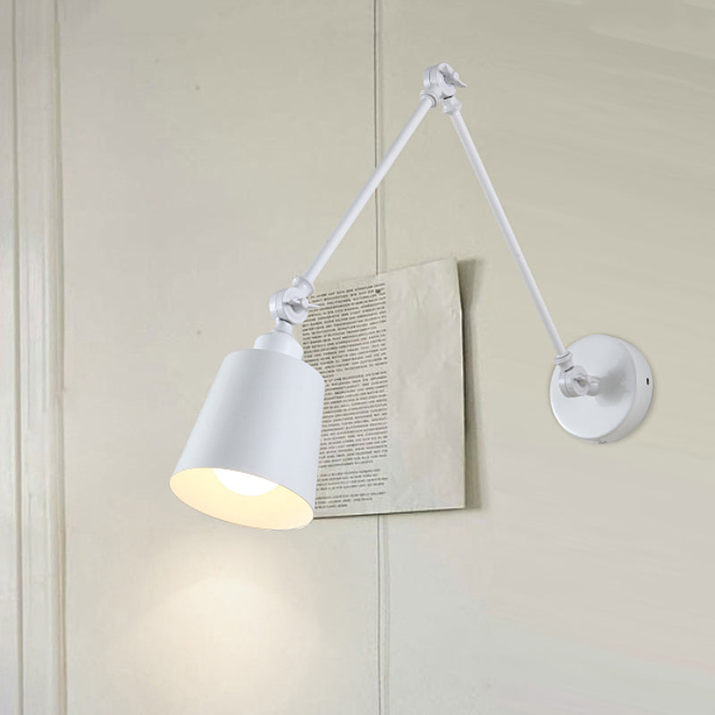 Lámpara de pared con brazo oscilante de 2 articulaciones Nordic de hierro individual negra/blanca con pantalla cónica | Brehn