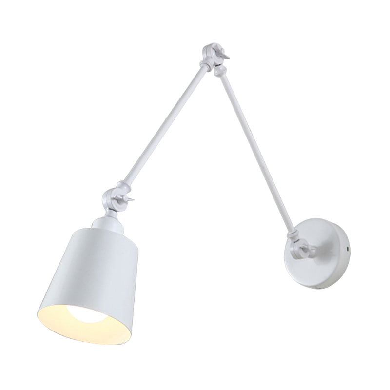 Lámpara de pared con brazo oscilante de 2 articulaciones Nordic de hierro individual negra/blanca con pantalla cónica | Brehn