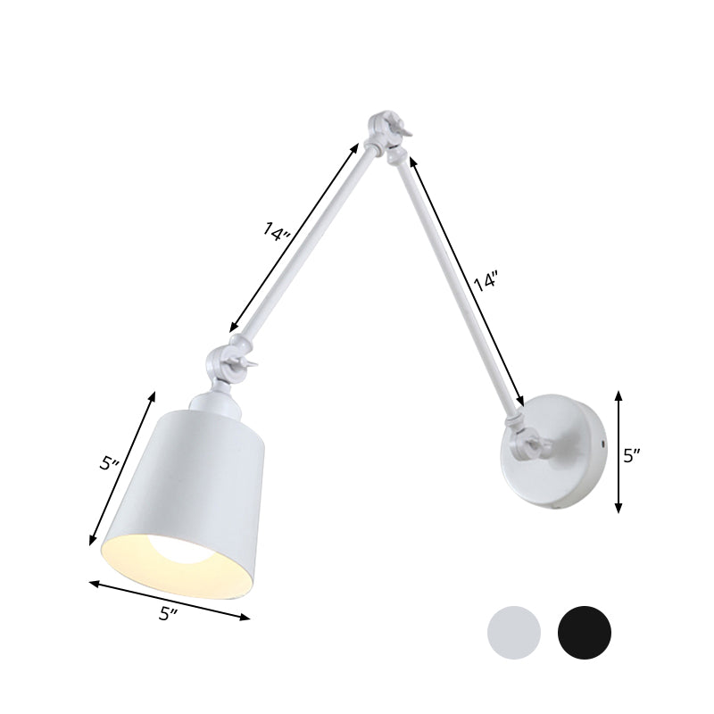 Lámpara de pared con brazo oscilante de 2 articulaciones Nordic de hierro individual negra/blanca con pantalla cónica | Brehn