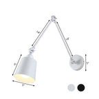 Lámpara de pared con brazo oscilante de 2 articulaciones Nordic de hierro individual negra/blanca con pantalla cónica