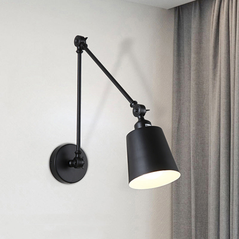 Lámpara de pared con brazo oscilante de 2 articulaciones Nordic de hierro individual negra/blanca con pantalla cónica | Brehn