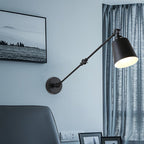 Lámpara de pared con brazo oscilante de 2 articulaciones Nordic de hierro individual negra/blanca con pantalla cónica