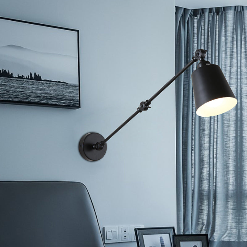 Lámpara de pared con brazo oscilante de 2 articulaciones Nordic de hierro individual negra/blanca con pantalla cónica | Brehn