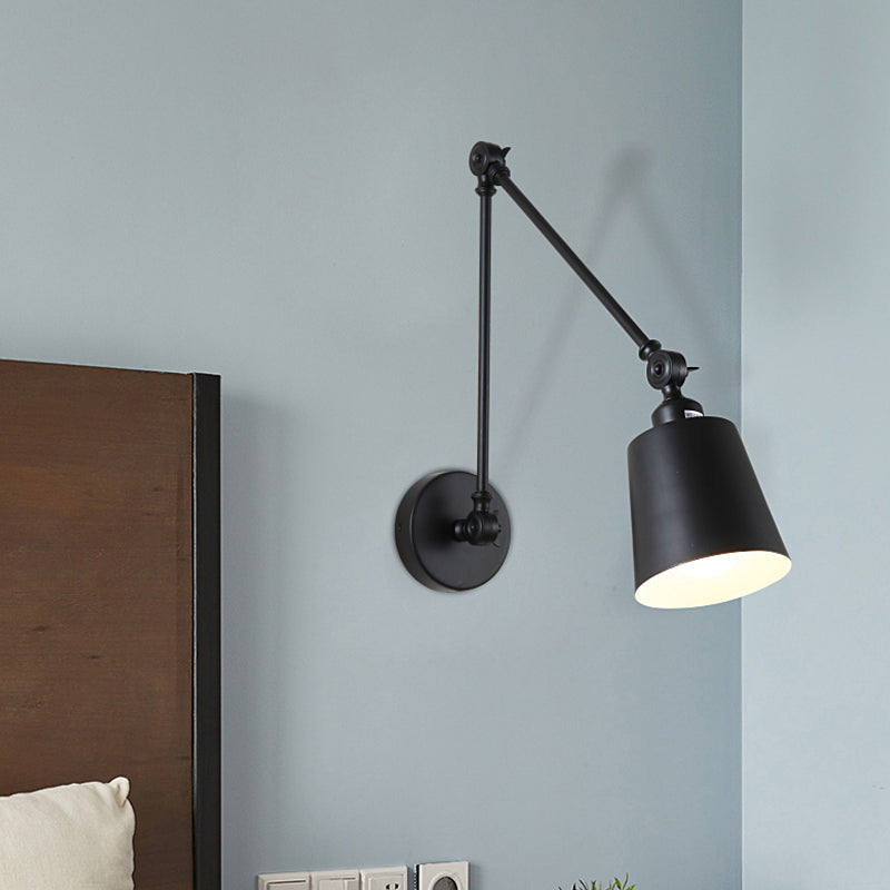 Lámpara de pared con brazo oscilante de 2 articulaciones Nordic de hierro individual negra/blanca con pantalla cónica | Brehn