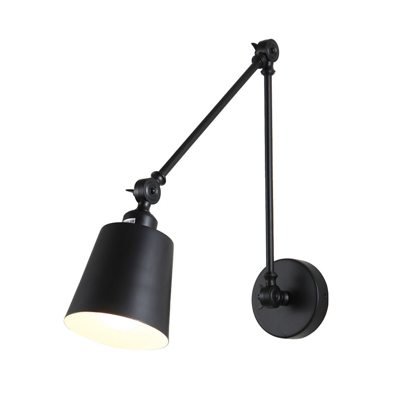 Lámpara de pared con brazo oscilante de 2 articulaciones Nordic de hierro individual negra/blanca con pantalla cónica | Brehn
