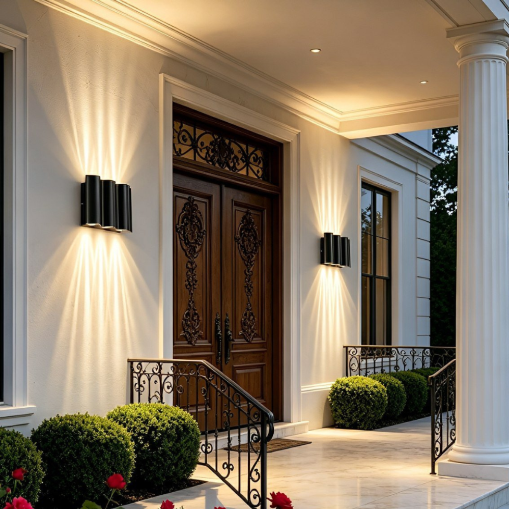 NoirLume | Aplique de pared exterior moderno y elegante con diseño de ondas