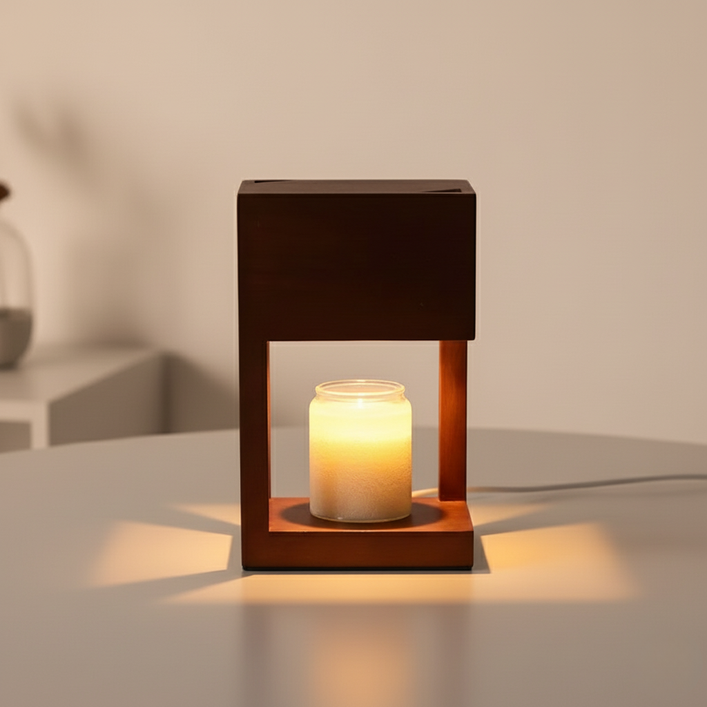 Lámpara Calentadora de Velas de Madera Escandinava - Luz Ambiental de Doble Propósito