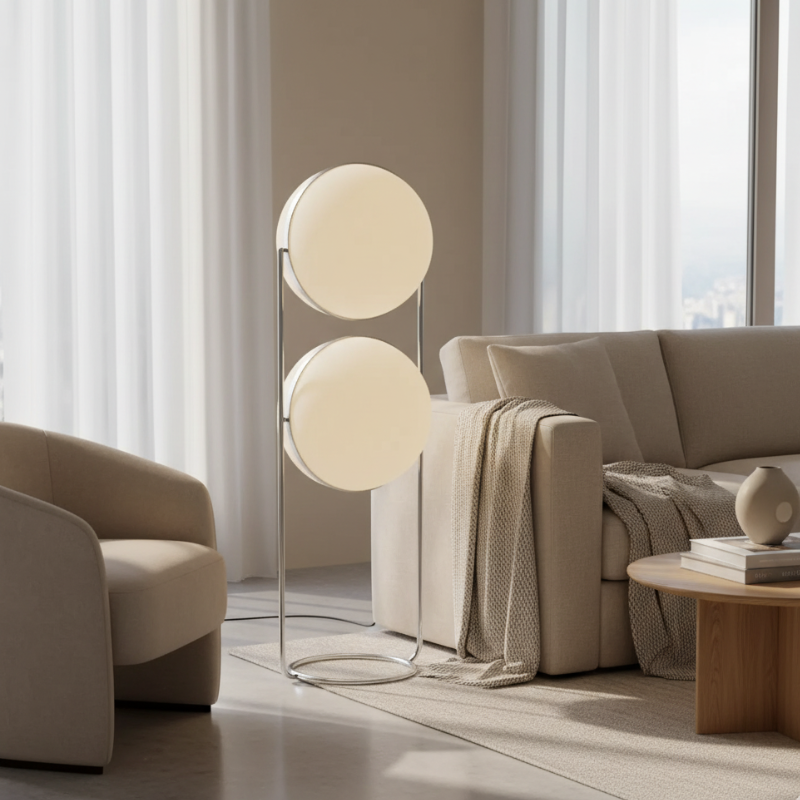 Colección Orbis | Lámpara de Pie Moderna y Elegante con Marco de Cromo para Decoración de Sala de Estar