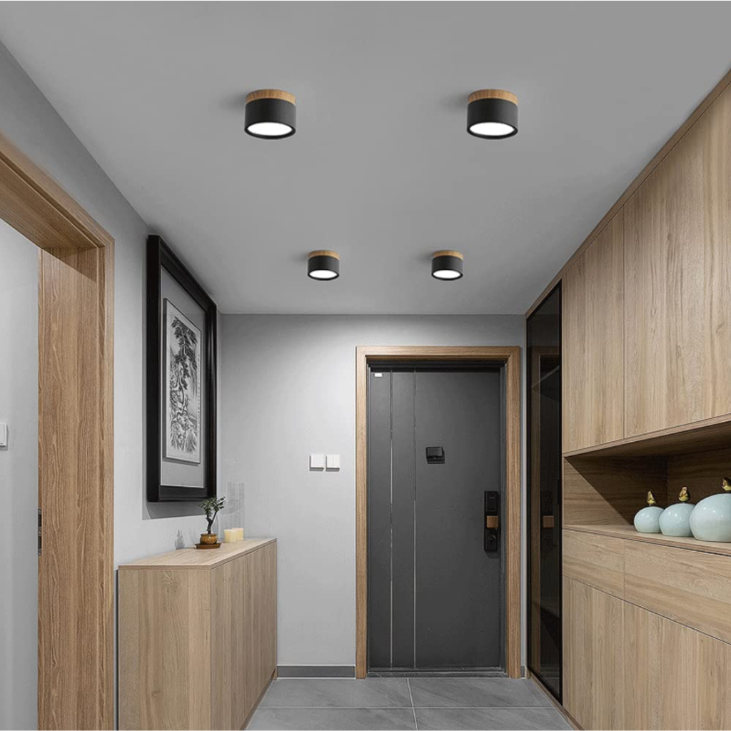 Luz de Techo Empotrada Button Wood - Luminaria Minimalista de Aluminio con Acabado de Madera