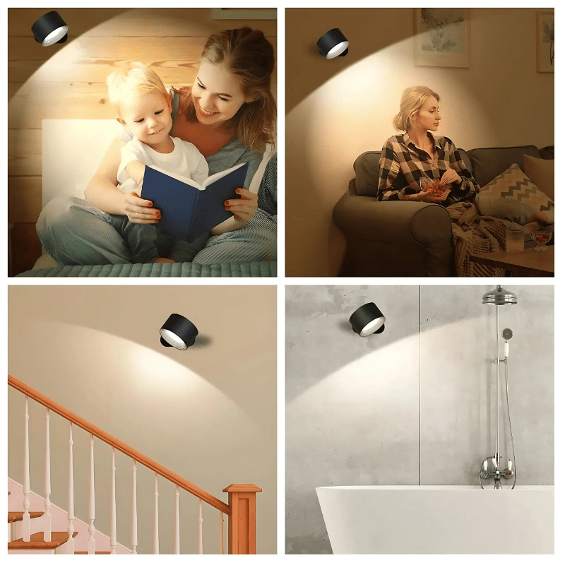 Lámpara de pared LED inalámbrica con batería y rotación de 360°