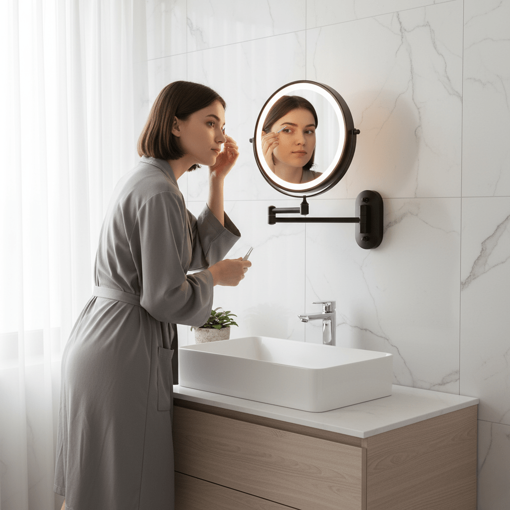 MAGNIFILUX – Espejo de aumento LED con iluminación ajustable y batería recargable