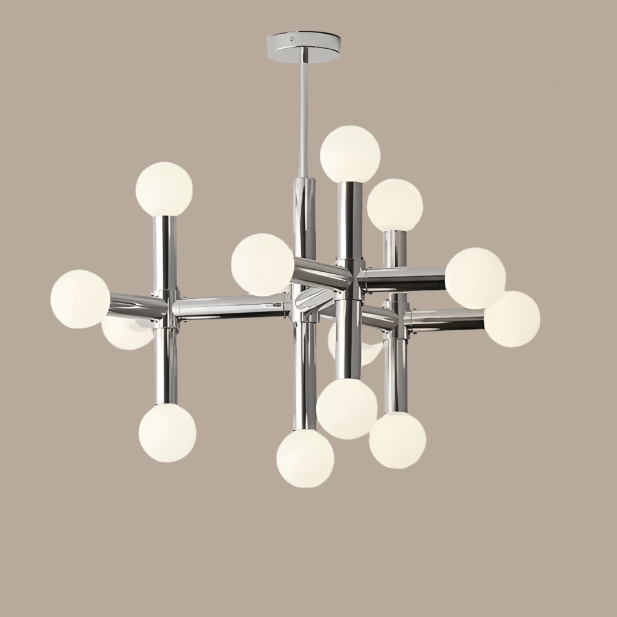 Moderno Candelabro de Esfera de Vidrio, 80cm, Acabado en Cromo