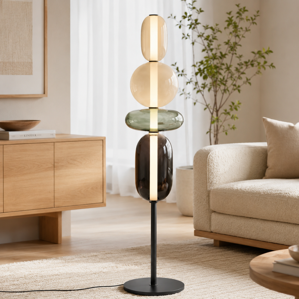 Solenne | Lámpara de Pie Moderna de Vidrio Elegante con Diseño Escultural LED para Salón