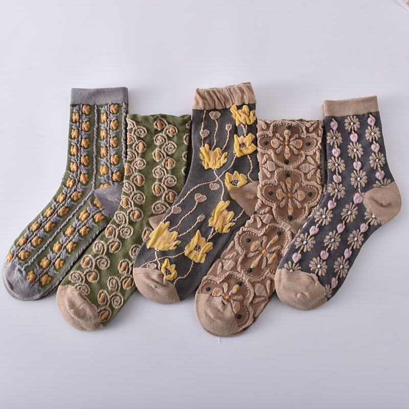 Calcetines de Algodón Florales para Mujeres (10 Pares)