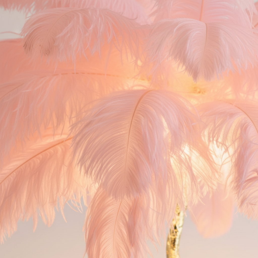 Lámpara de Pie con Pantalla de Plumas Elegante - Lámpara de Trípode Moderna para Sala de Estar