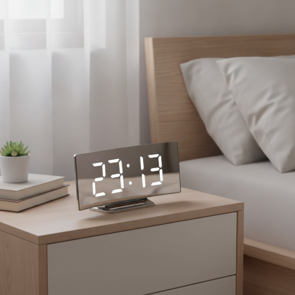Reloj Despertador Digital LED Curvado y Elegante con Función de Regulación de Brillo