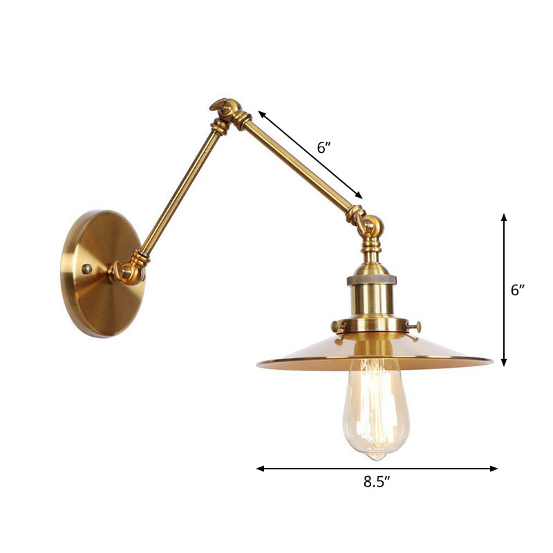 Iluminación de Pared de Hierro y Latón con Diseño Ondulado/Cornete/Cono, Lámpara de Pared Antiguo de 6"/8" de Ancho con Brazo Móvil