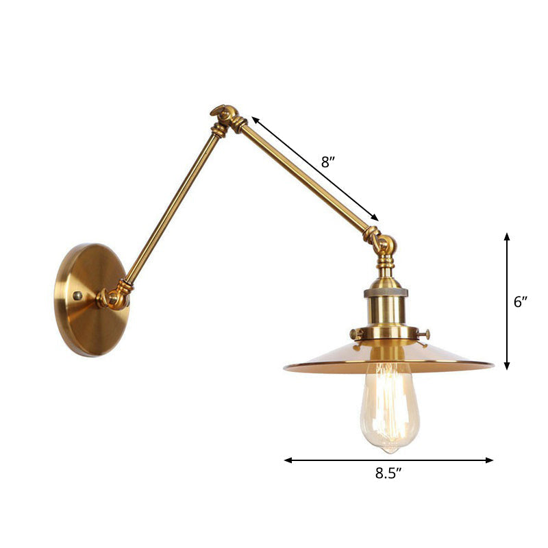 Iluminación de Pared de Hierro y Latón con Diseño Ondulado/Cornete/Cono, Lámpara de Pared Antiguo de 6"/8" de Ancho con Brazo Móvil