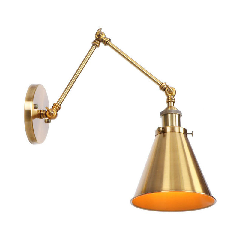 Iluminación de Pared de Hierro y Latón con Diseño Ondulado/Cornete/Cono, Lámpara de Pared Antiguo de 6"/8" de Ancho con Brazo Móvil