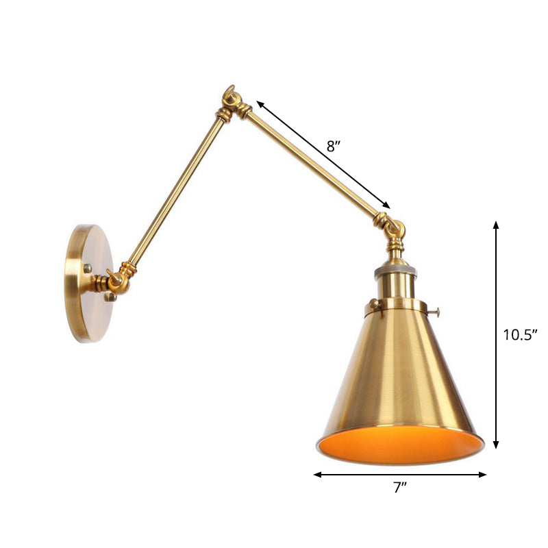 Iluminación de Pared de Hierro y Latón con Diseño Ondulado/Cornete/Cono, Lámpara de Pared Antiguo de 6"/8" de Ancho con Brazo Móvil