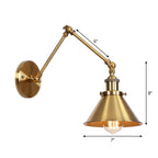 Iluminación de Pared de Hierro y Latón con Diseño Ondulado/Cornete/Cono, Lámpara de Pared Antiguo de 6"/8" de Ancho con Brazo Móvil
