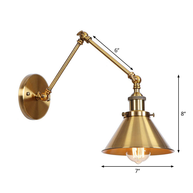 Iluminación de Pared de Hierro y Latón con Diseño Ondulado/Cornete/Cono, Lámpara de Pared Antiguo de 6"/8" de Ancho con Brazo Móvil