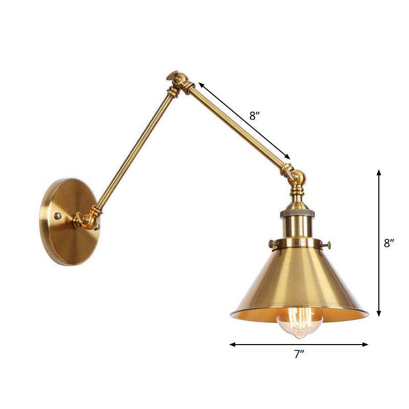 Iluminación de Pared de Hierro y Latón con Diseño Ondulado/Cornete/Cono, Lámpara de Pared Antiguo de 6"/8" de Ancho con Brazo Móvil