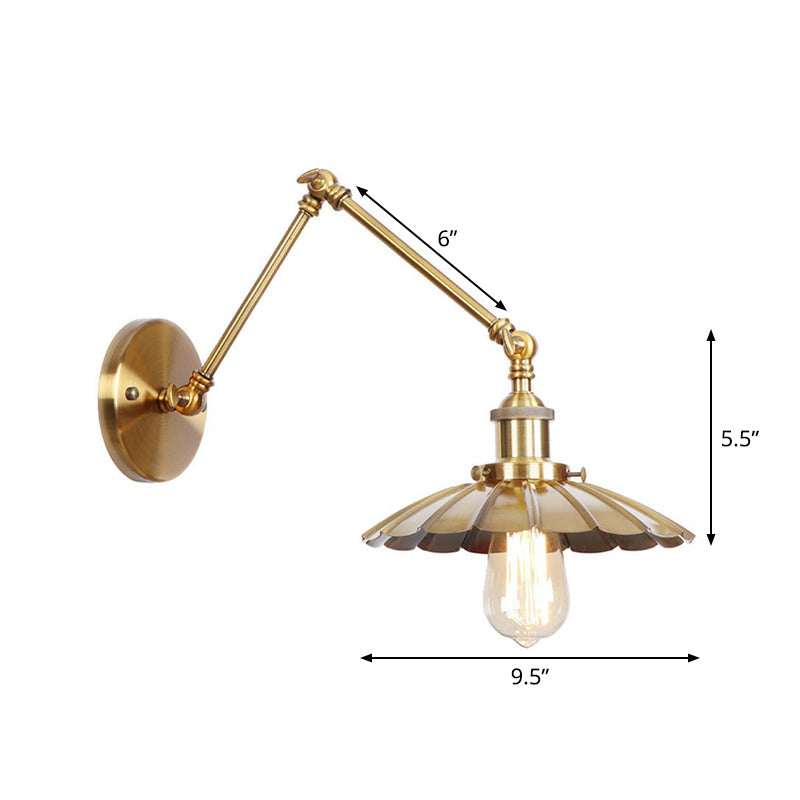 Iluminación de Pared de Hierro y Latón con Diseño Ondulado/Cornete/Cono, Lámpara de Pared Antiguo de 6"/8" de Ancho con Brazo Móvil