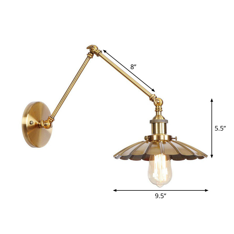 Iluminación de Pared de Hierro y Latón con Diseño Ondulado/Cornete/Cono, Lámpara de Pared Antiguo de 6"/8" de Ancho con Brazo Móvil