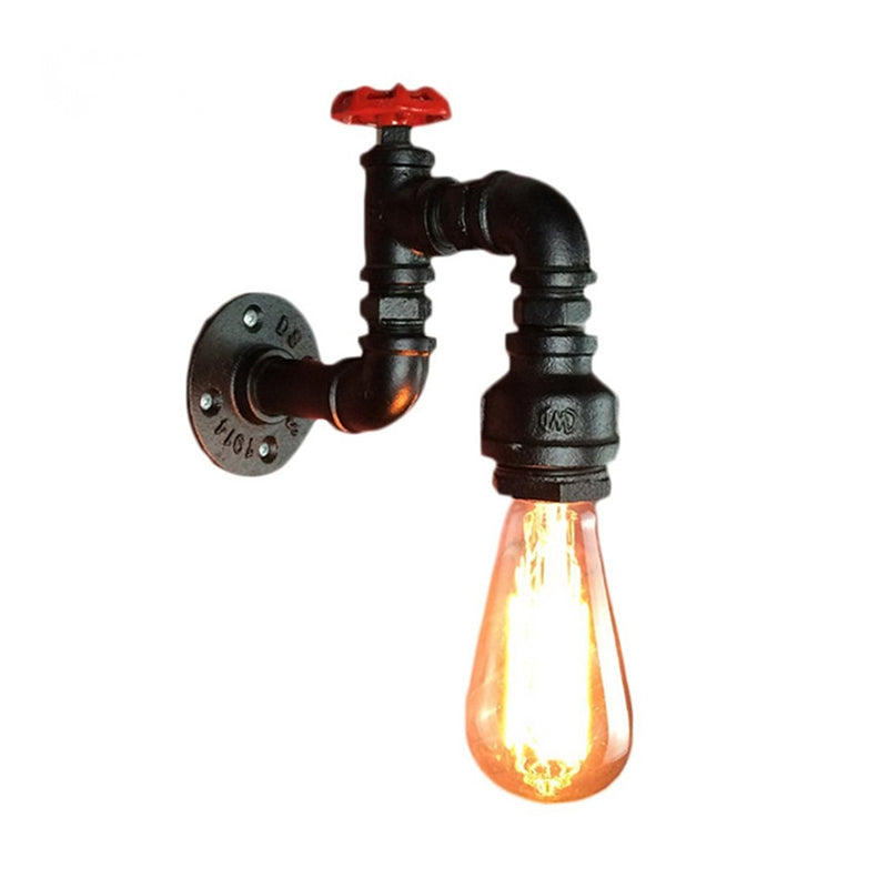 Lámpara de pared Steampunk de hierro negra 1-luz kit de luz de pared para sala de estar con válvula en bruto | Brehn