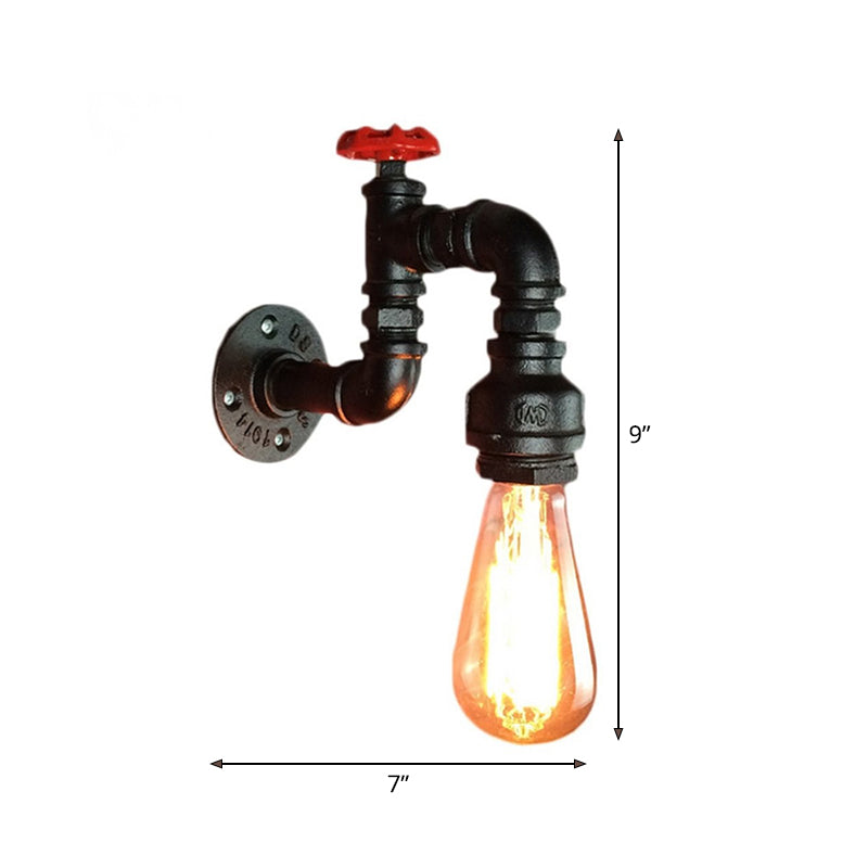 Lámpara de pared Steampunk de hierro negra 1-luz kit de luz de pared para sala de estar con válvula en bruto | Brehn