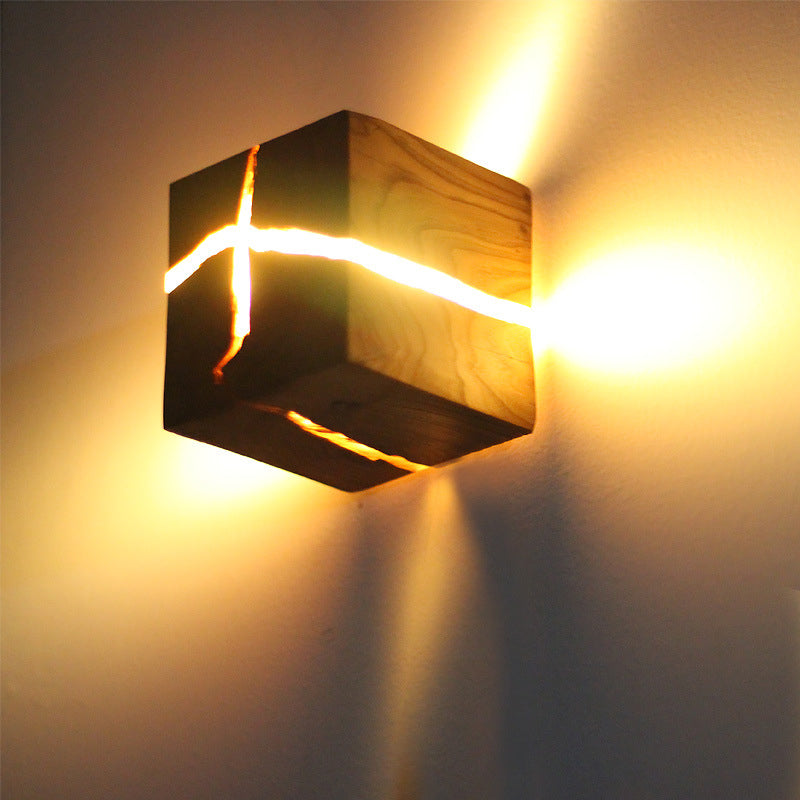Luz de pared empotrada Cube Crack Wood Creativa Nórdica LED Beige | Brehn