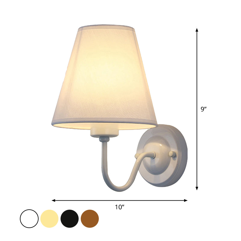 Lisslune | Lámpara de pared cónica negra/marrón/beige nórdica de 1 luz con brazo curvado en negro/blanco