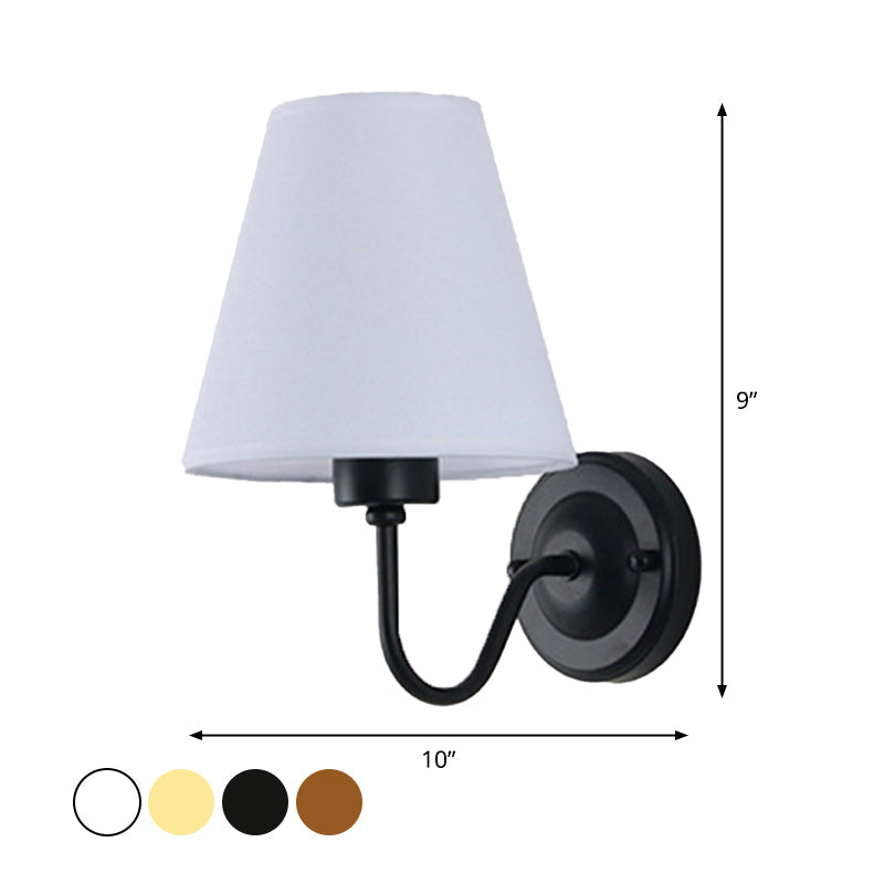 Lisslune | Lámpara de pared cónica negra/marrón/beige nórdica de 1 luz con brazo curvado en negro/blanco