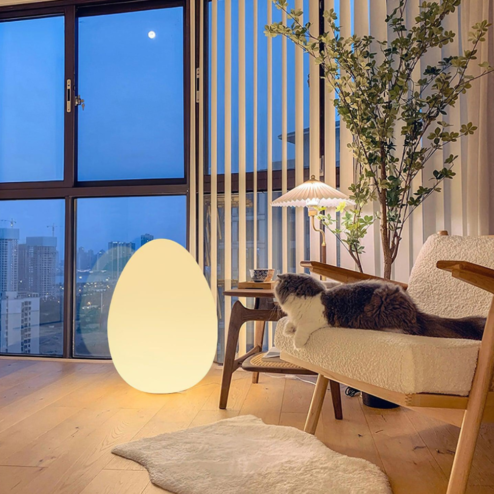SolStone | Lámpara de Pie Escultural de Huevo Minimalista Moderna para Sala de Estar