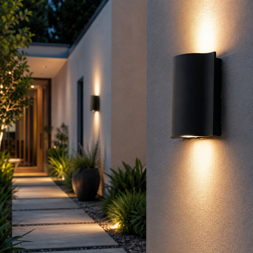 NoirLume | Aplique de pared exterior moderno y elegante con diseño de ondas
