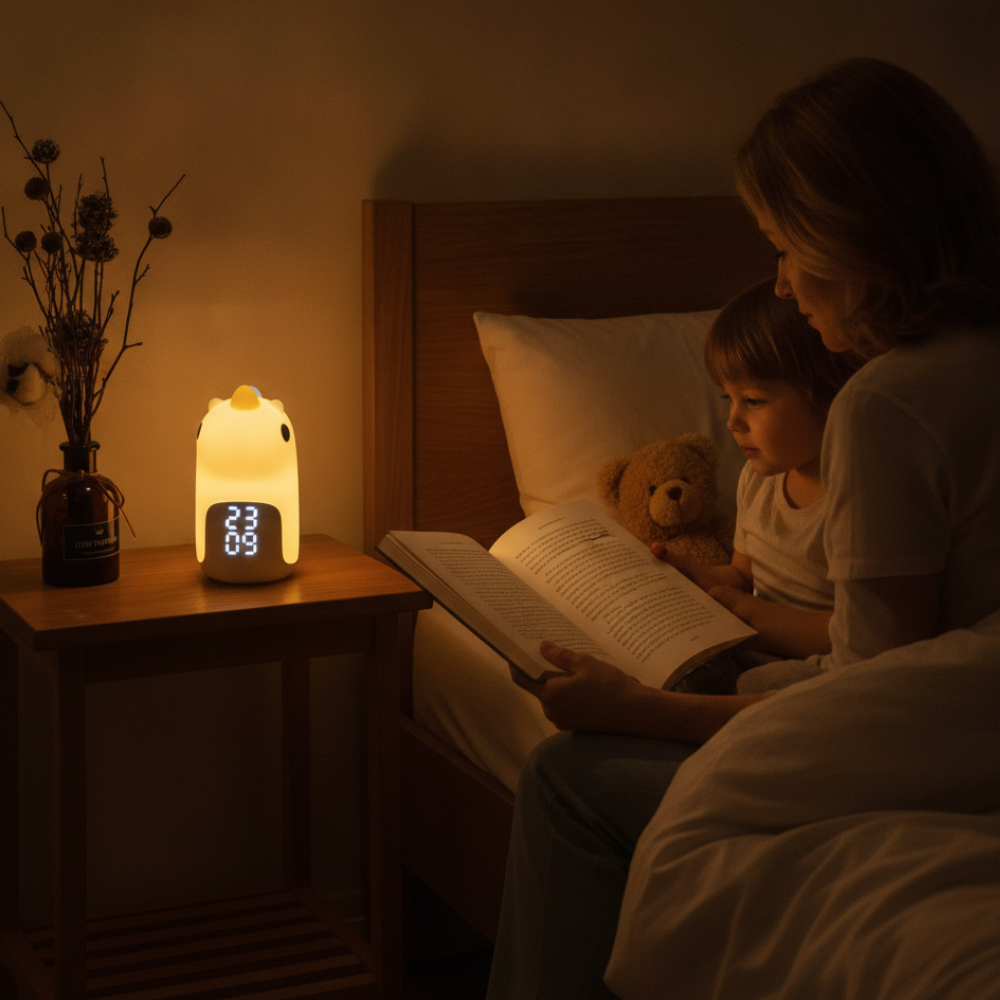Luz Nocturna LED de Unicornio Mágico y Reloj Despertador para Niños
