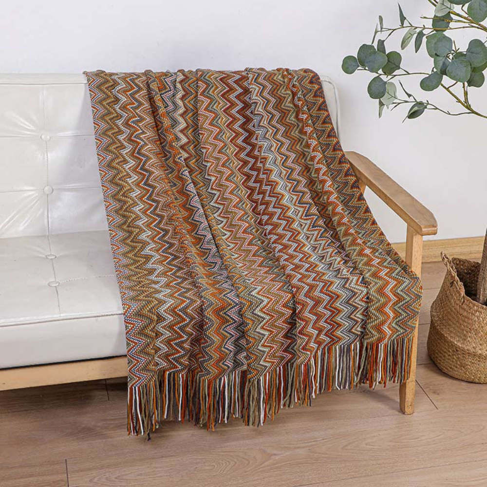 Manta de Tejido con Flecos en Zigzag Multicolor