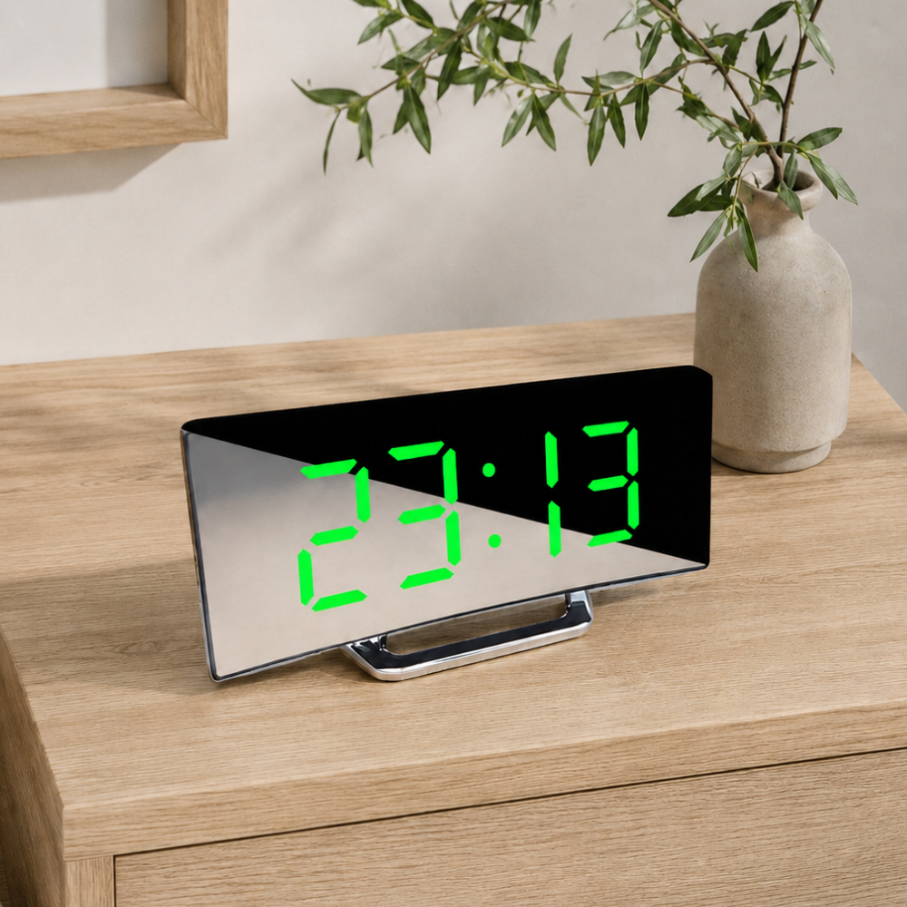 Reloj Despertador Digital LED Curvado y Elegante con Función de Regulación de Brillo