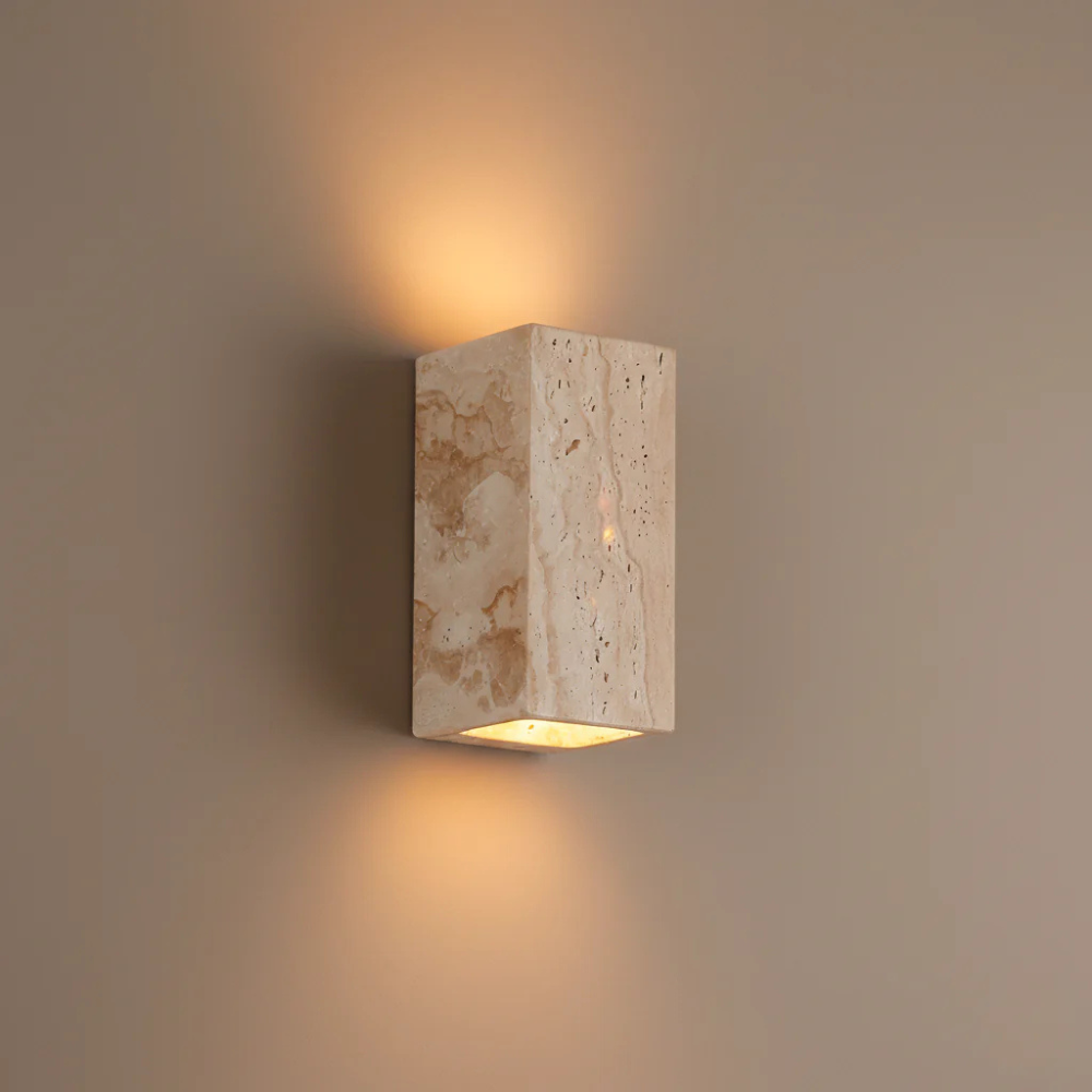 Lámpara de Pared Exterior Elegante Wabi Sabi | Lámpara de Pared de Piedra Travertina Impermeable para Jardín o Patio