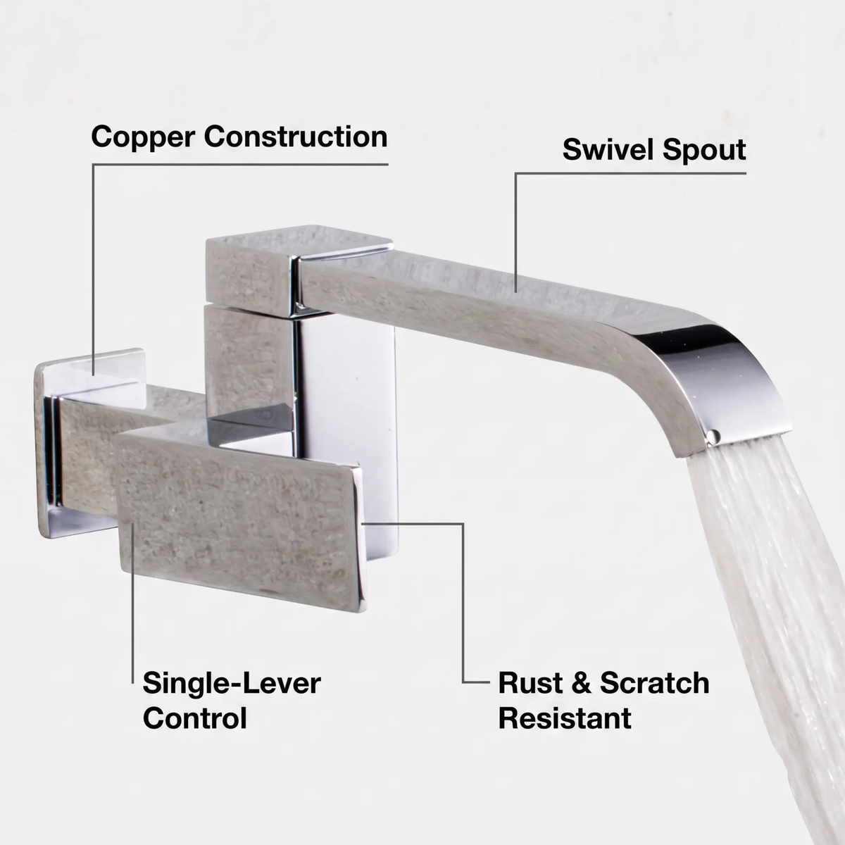 Grifo de baño contemporáneo montado en la pared con manijas de palanca y arco bajo de bronce