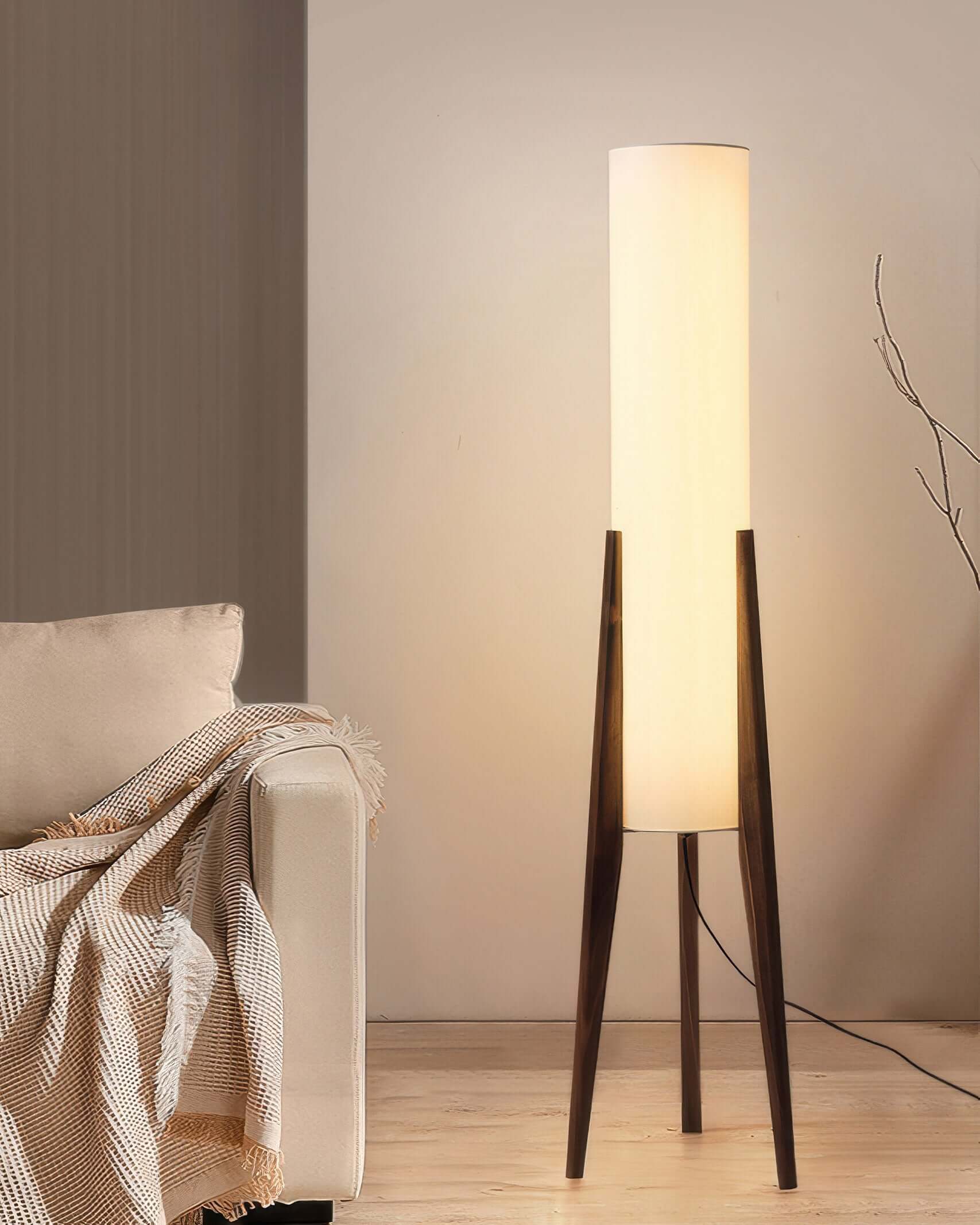Lámpara de Pie de Madera Sólida con Pantalla de Tela