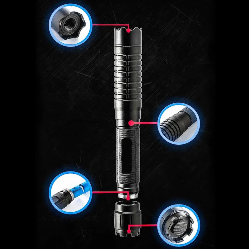 puntero láser con enfoque ajustable – carcasa de aluminio, incluye 2 baterías de litio