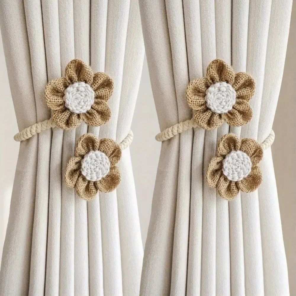 Cinta de Cortina de Cáñamo Floral | Set de 2 Piezas