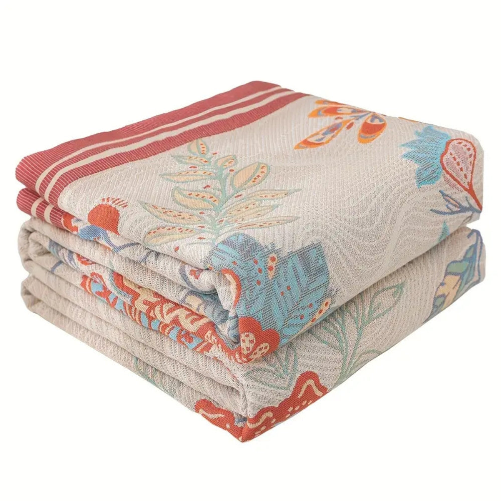 Manta Reversible de Algodón con Diseño de Flores de Viñedo