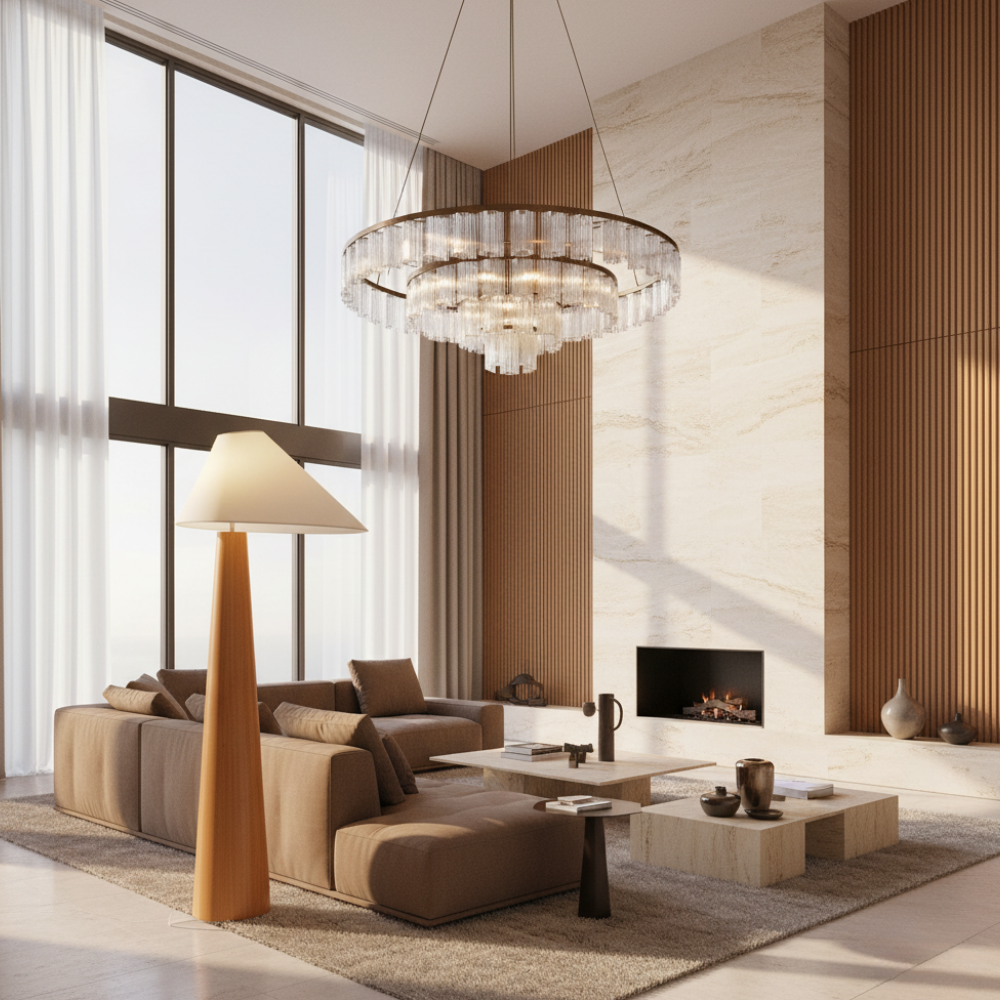 Lámpara de Suelo Moderna Alvin - Elegante Lámpara de Madera de Pie con Pantalla Asimétrica