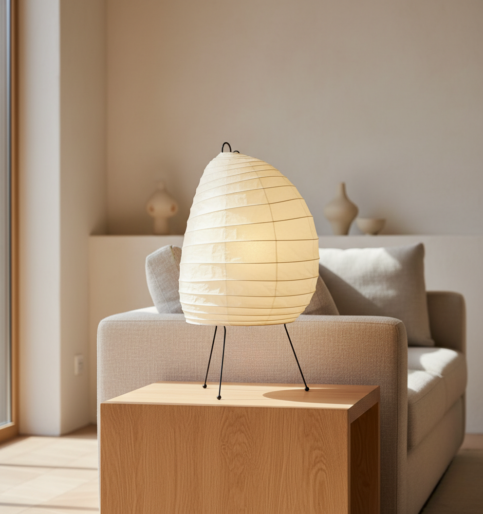 Lámpara de Mesa Akari Washi - Elegante Lámpara de Mesita con Suave Brillo Ambiental