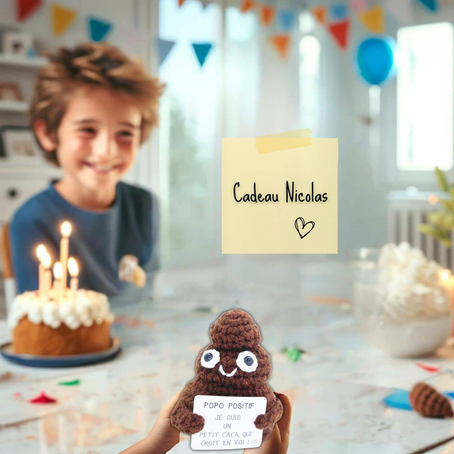 Pequeño compañero decorativo con un mensaje positivo
