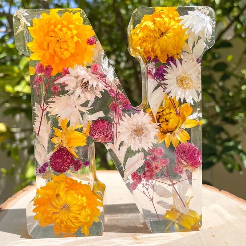 Luz Nocturna de Flores en Resina | Lámpara Decorativa LED en Forma de Letras