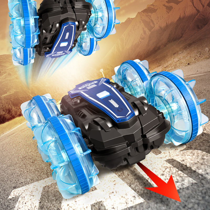 Coche de acrobacias RC para tierra y agua con 2 controles remotos